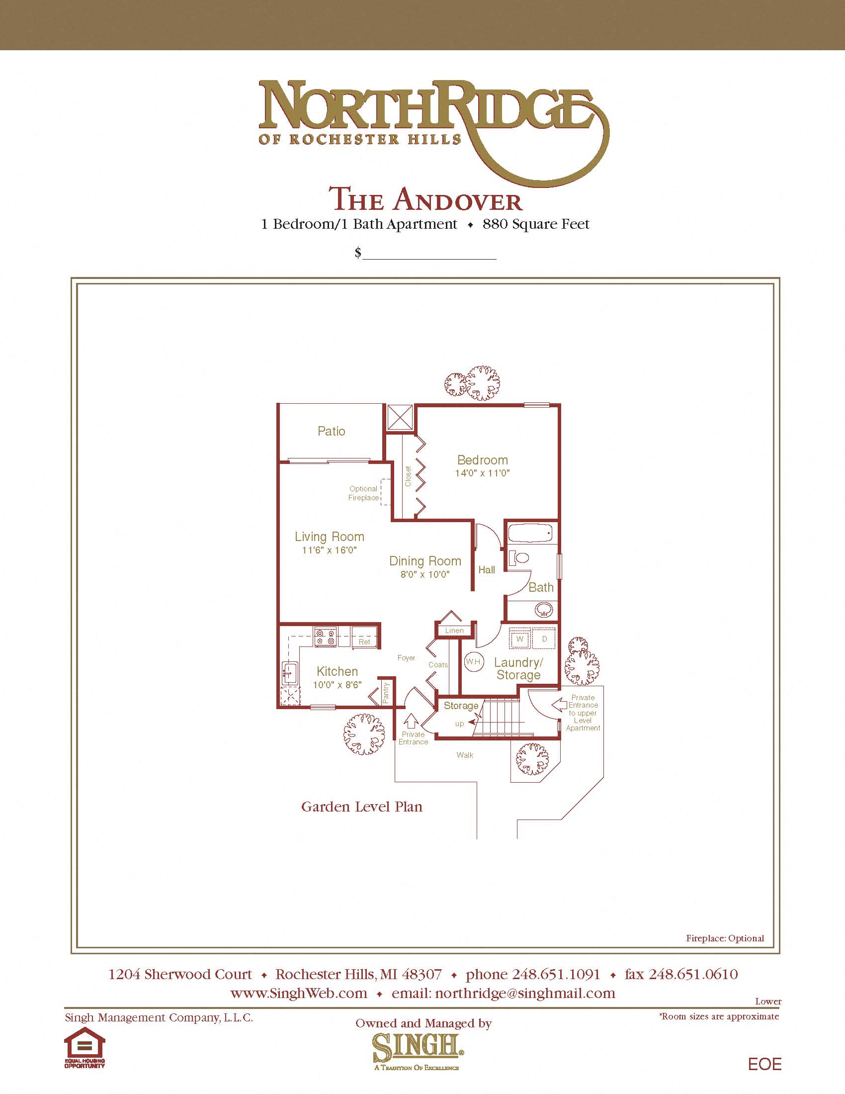 Andover Lower Floor Plan at Northridge, Rochester Hills